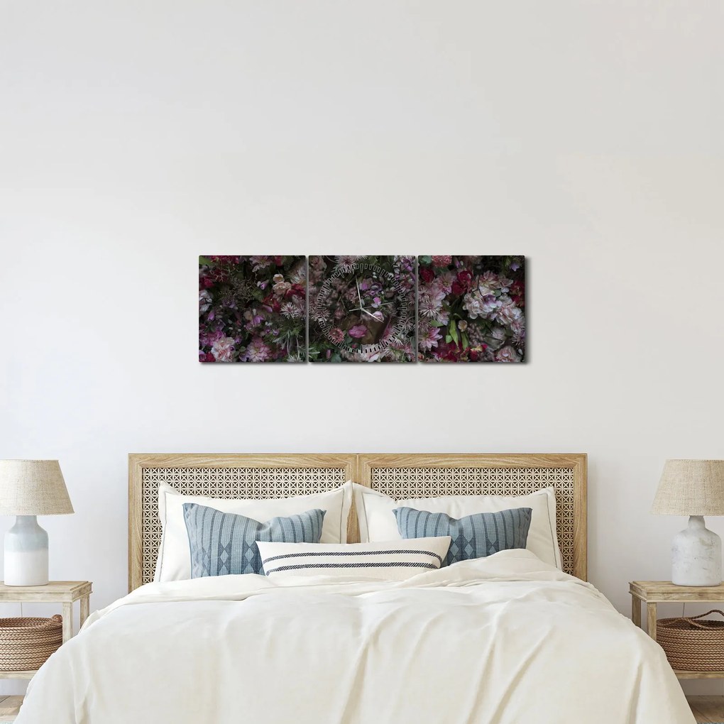 Obraz - Kvetinový múr (s hodinami) (90x30 cm)