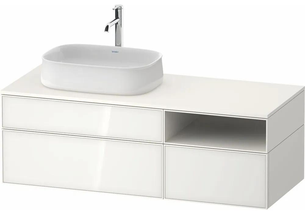 DURAVIT Zencha závesná skrinka pod umývadlo na dosku (umývadlo vľavo), 3 zásuvky + 1 otvorená priehradka, 1300 x 550 x 442 mm, biela/biela super matná, ZE4828064840000