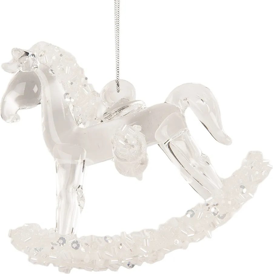 Christmas ozdoba houpací kůň průhledný skleněný – 8×3×8 cm