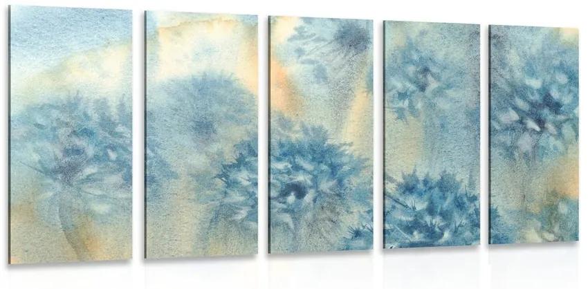 5-dielny obraz modrá púpava v akvarelovom prevedení