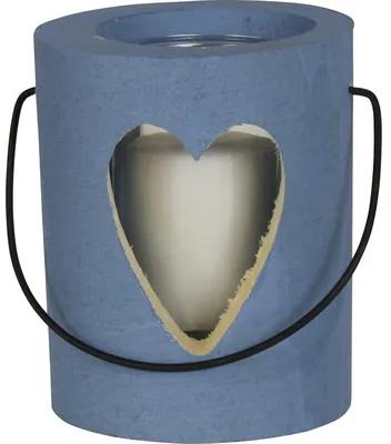 Svietnik drevený srdce so sviečkou 13 x 15 cm modrý