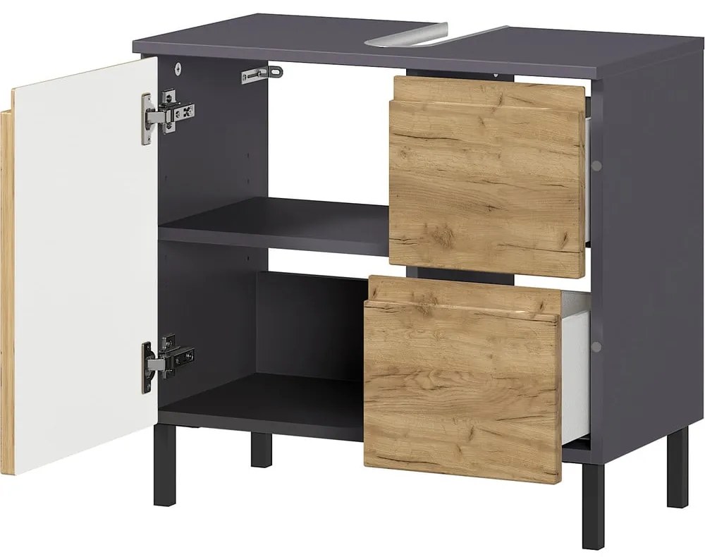 Tmavosivá skrinka pod umývadlo v dekore duba 60x56 cm Salinas - Germania