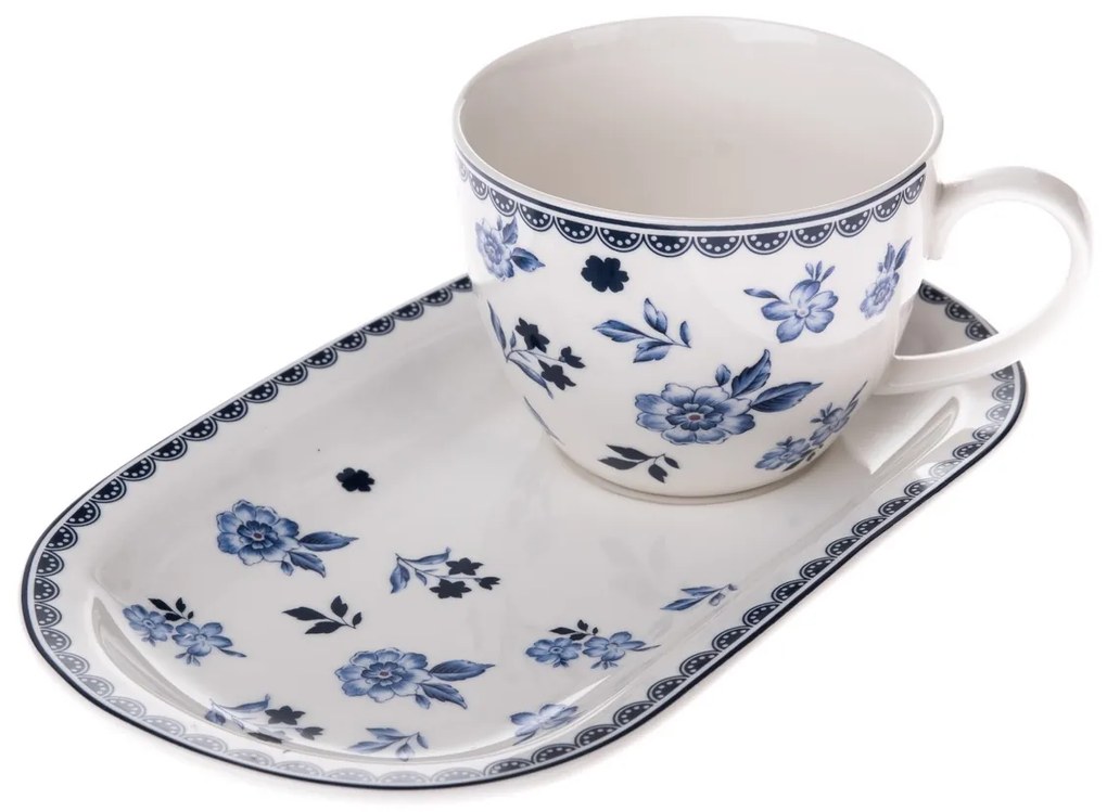 Porcelánový hrnček s podnosom Floral, 445 ml