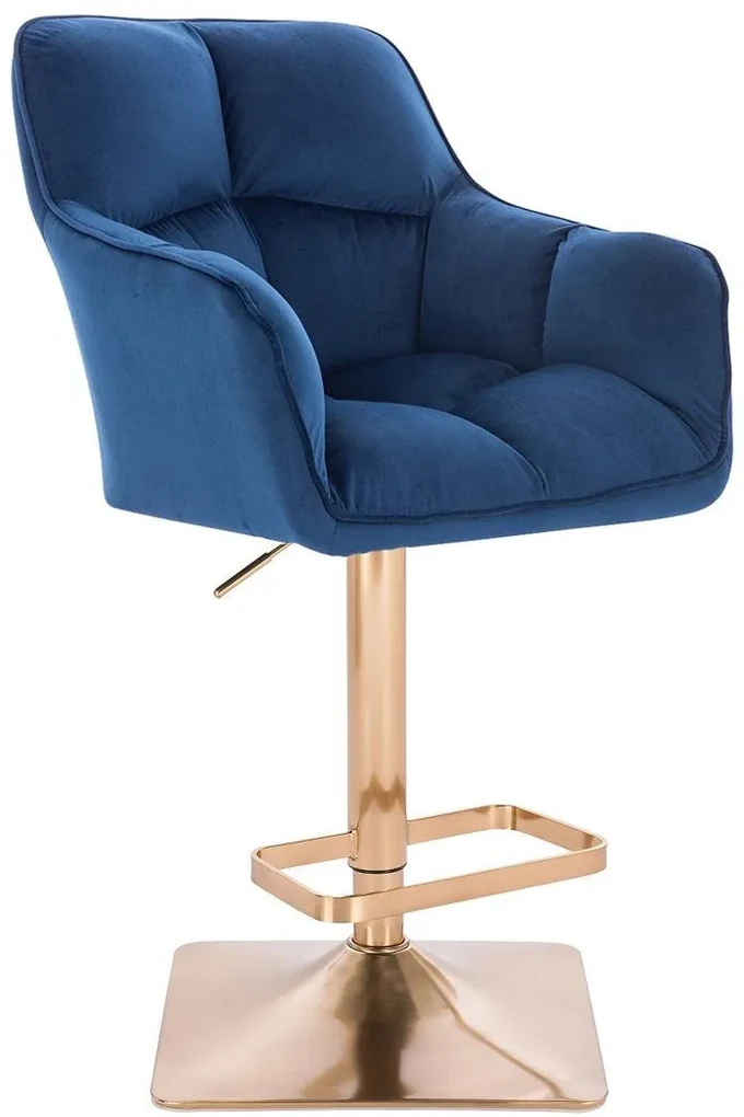 LuxuryForm DESIGN Barová stolička AMALFI VELUR na zlatej hranatej podstave - modrá