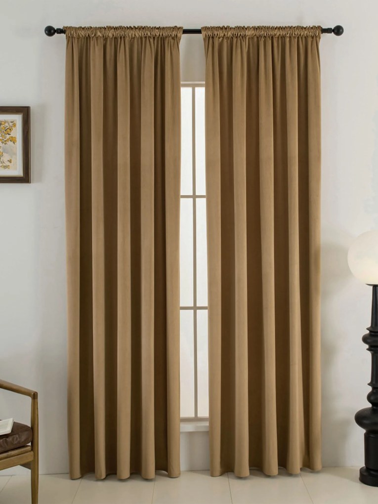 Zamatové zatemňovacie závesy Cesar hnedé - 140 x 160 cm (2ks) - riasiaca stuha