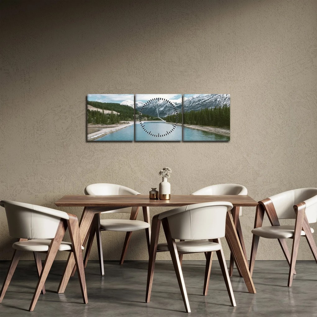 Obraz horskej krajiny (s hodinami) (90x30 cm)