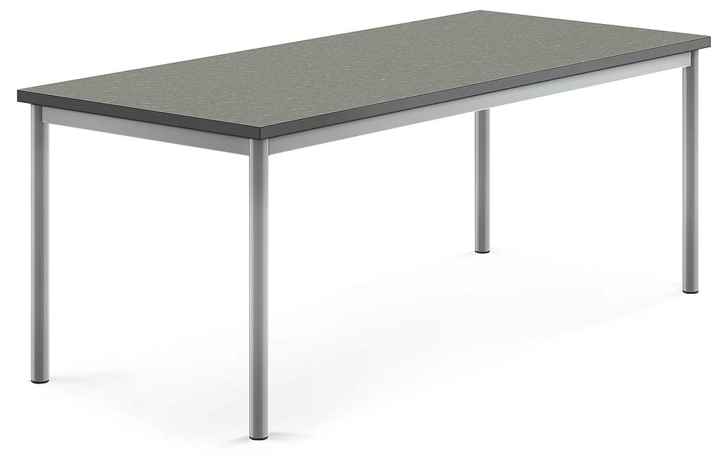 Stôl SONITUS, 1600x700x600 mm, linoleum - tmavošedá, strieborná