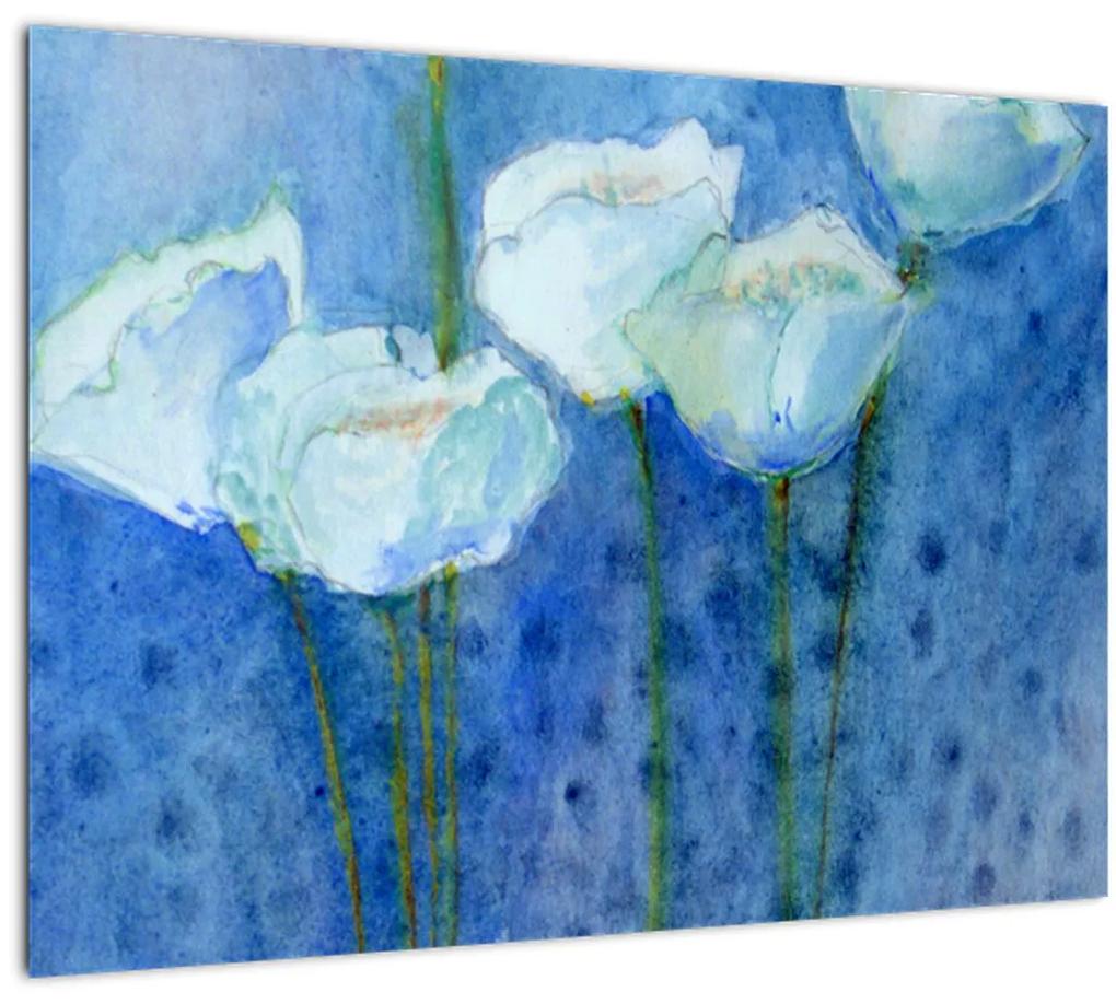 Sklenený obraz - Biele tulipány (70x50 cm)