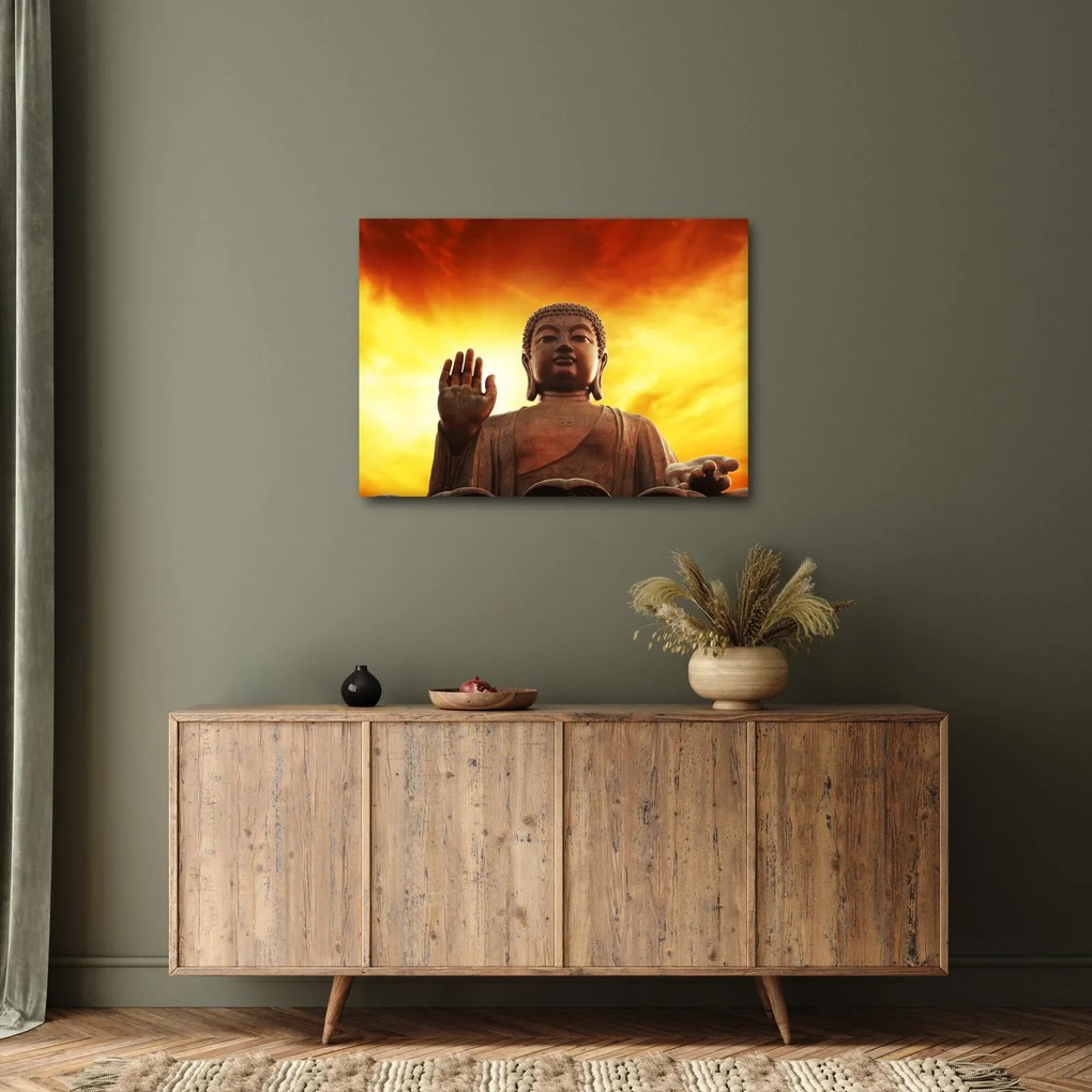 Obraz - Budha s červenožltým pozadím (70x50 cm)