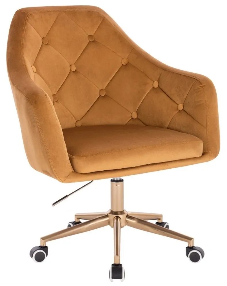LuxuryForm DESIGN Kreslo ANDORA VELUR na zlatej podstave s kolieskami - medové