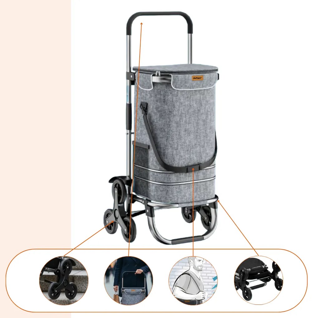 Nákupná taška na kolieskach do schodov COMFORT,50l, šedá Jurhan