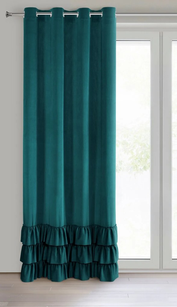 ZATEMŇOVACÍ ZÁVES NA KRÚŽKOCH MEGI 140X250 CM TMAVOTYRKYSOVÁ