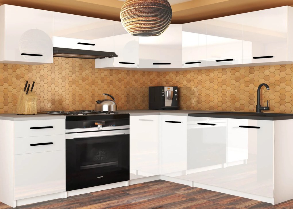 Kuchynská linka Belini 360 cm biely lesk s pracovnou doskou Lidiauniqa2 INF LIDIAUNIQA2/5/WT/W/0/B1