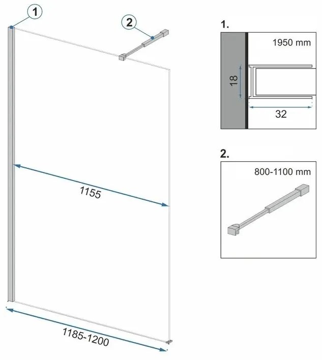 Rea Aero, sprchová zástena 120x195 cm, 8mm číre sklo, čierny profil + polica a vešiak EVO, KPL-K0599
