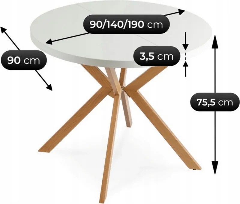 Stôl RENO 90–190 cm Biely/Dub