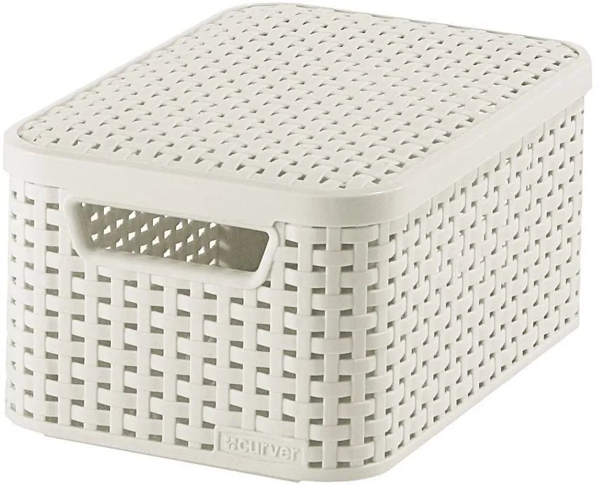 Úložný box, ratanový košík, STYLE2 Curver s vekom, krémový (29x20x14 - 6l)