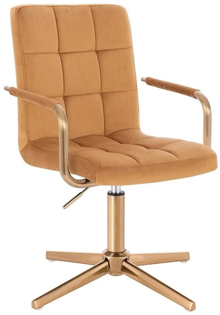 LuxuryForm DESIGN Stolička VERONA GOLD VELUR na zlatom kríži - hnedá