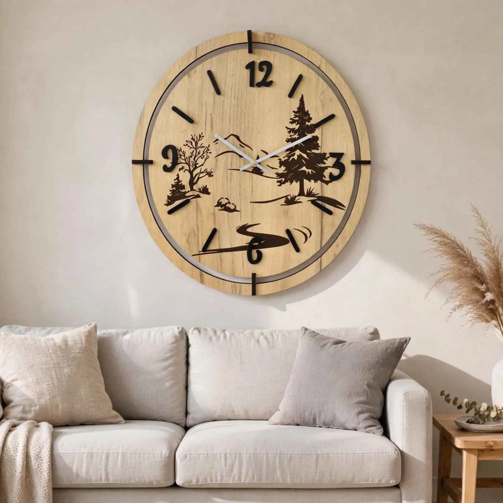Moderné nástenné hodiny s gravírovaním Lesa | LEDNIC: HDF - Javor 30 cm 4800-115386 HDF0700-ruky-silver