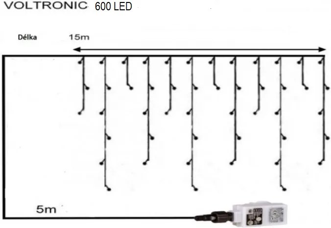VOLTRONIC svetelný dážď - 600 LED, teplá/studená biela