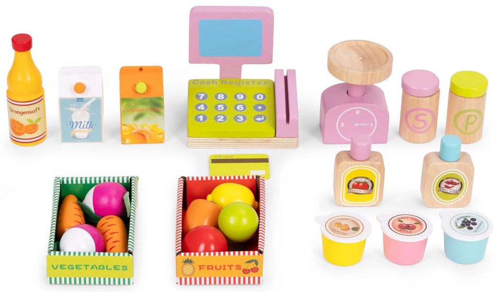 ECOTOYS Drevený detský stánok s pokladňou a váhou