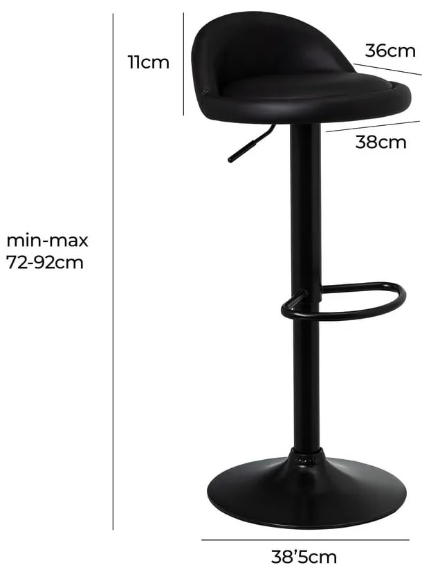 Čierne barové stoličky s nastaviteľnou výškou z imitácie kože v súprave 2 ks (výška sedadla 72 cm) – Casa Selección