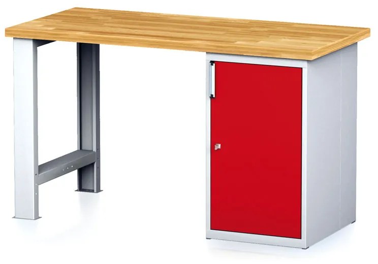 Dielenský pracovný stôl MECHANIC I, pevná noha + dielenská skrinka na náradie, 1500 x 685 x 880 mm, červené dvere