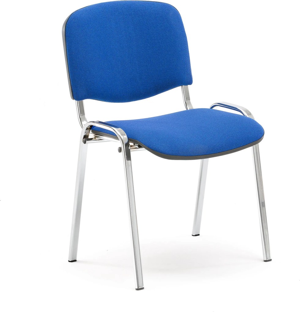 Konferenčná stolička Nelson, modrá tkanina, chrómový podstavec