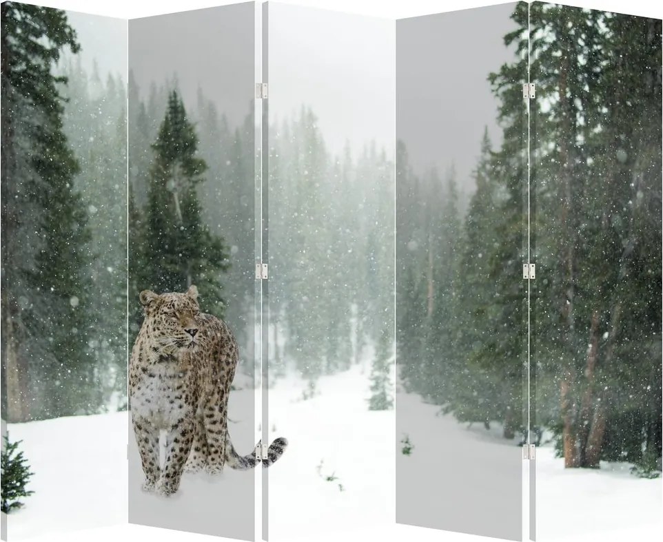 Paraván - Leopard v snehu (210x170 cm)