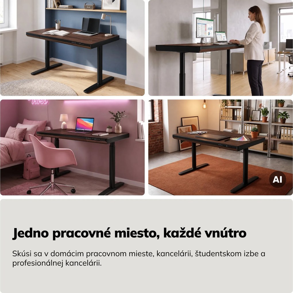 Elektrický písací stôl sit-stand so zásuvkou a bezdrôtovou nabíjačkou Qi čierny/orech, 1200 mm: ELLIS