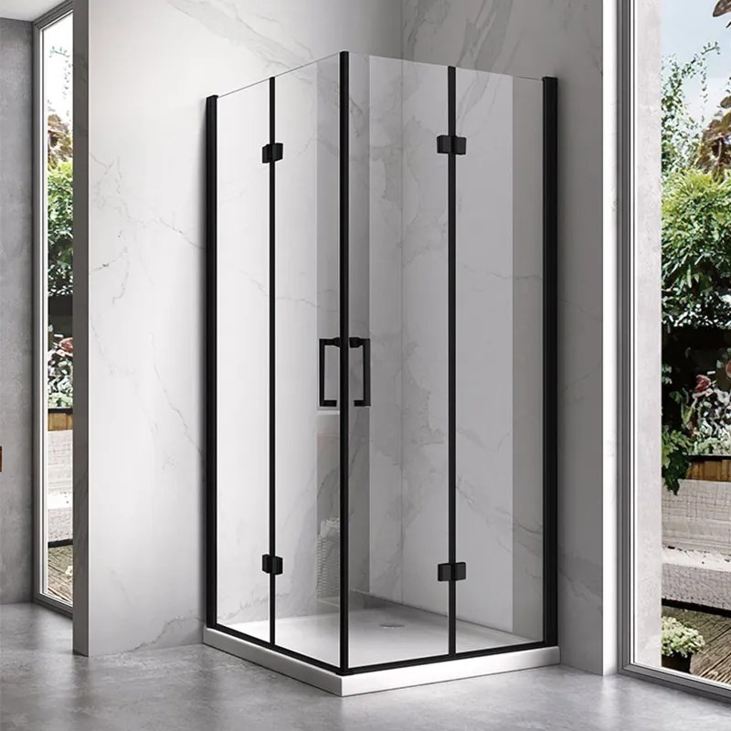 BPS-koupelny Štvorcový sprchový kút KZ08D BL 100x100 čierna/transparent + vanička SXL02C BL čierna