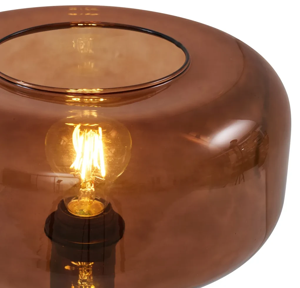 Retro stolová lampa čierna s bronzovým sklom - Bizle