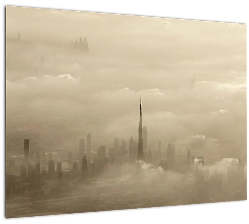 Sklenený obraz mesta v mrakoch (70x50 cm)