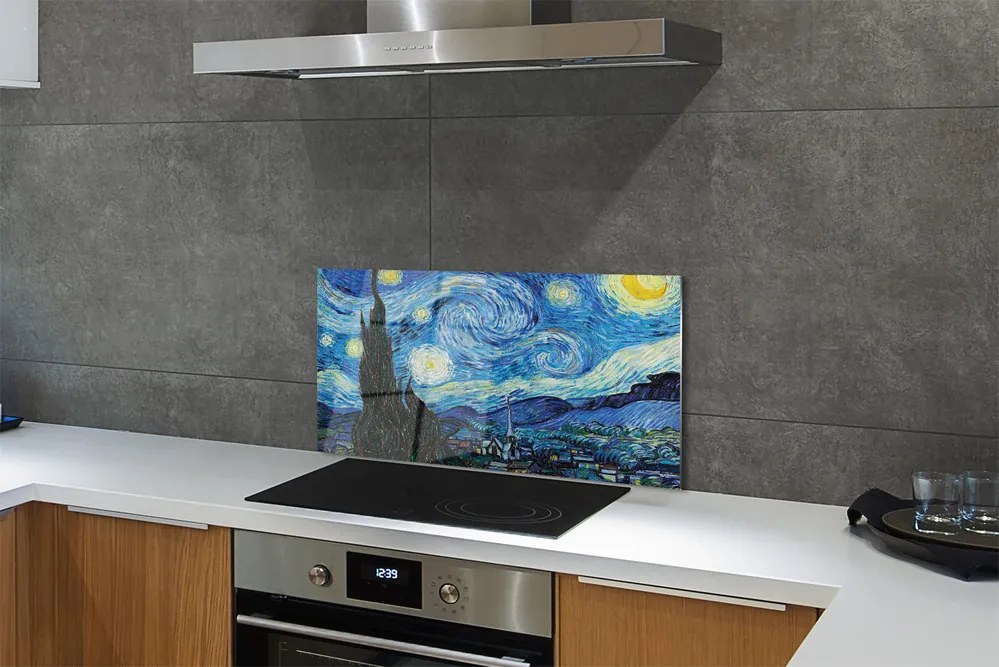 Sklenený obklad do kuchyne Art hviezdnej noci 125x50 cm