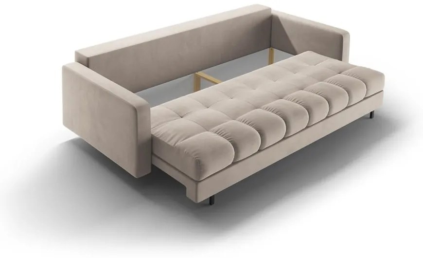 Béžová zamatová rozkladacia/s úložným priestorom pohovka 222 cm Bali – Cosmopolitan Design