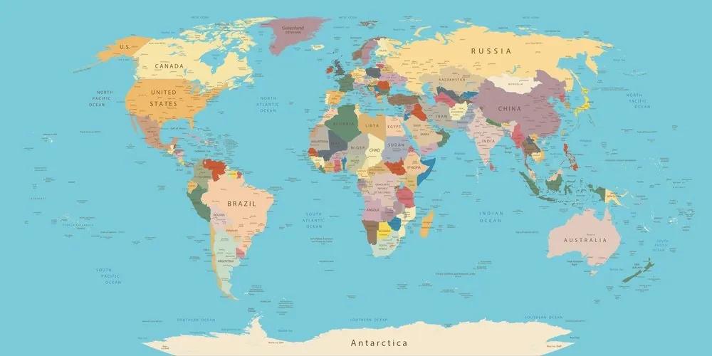 Obraz mapa sveta s názvami - 120x60