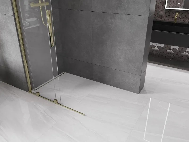 Mexen Velar, posuvné dvere do otvoru typ Walk-In 75 cm, 8mm číre sklo, zlatá lesklá, 871-075-000-03-50
