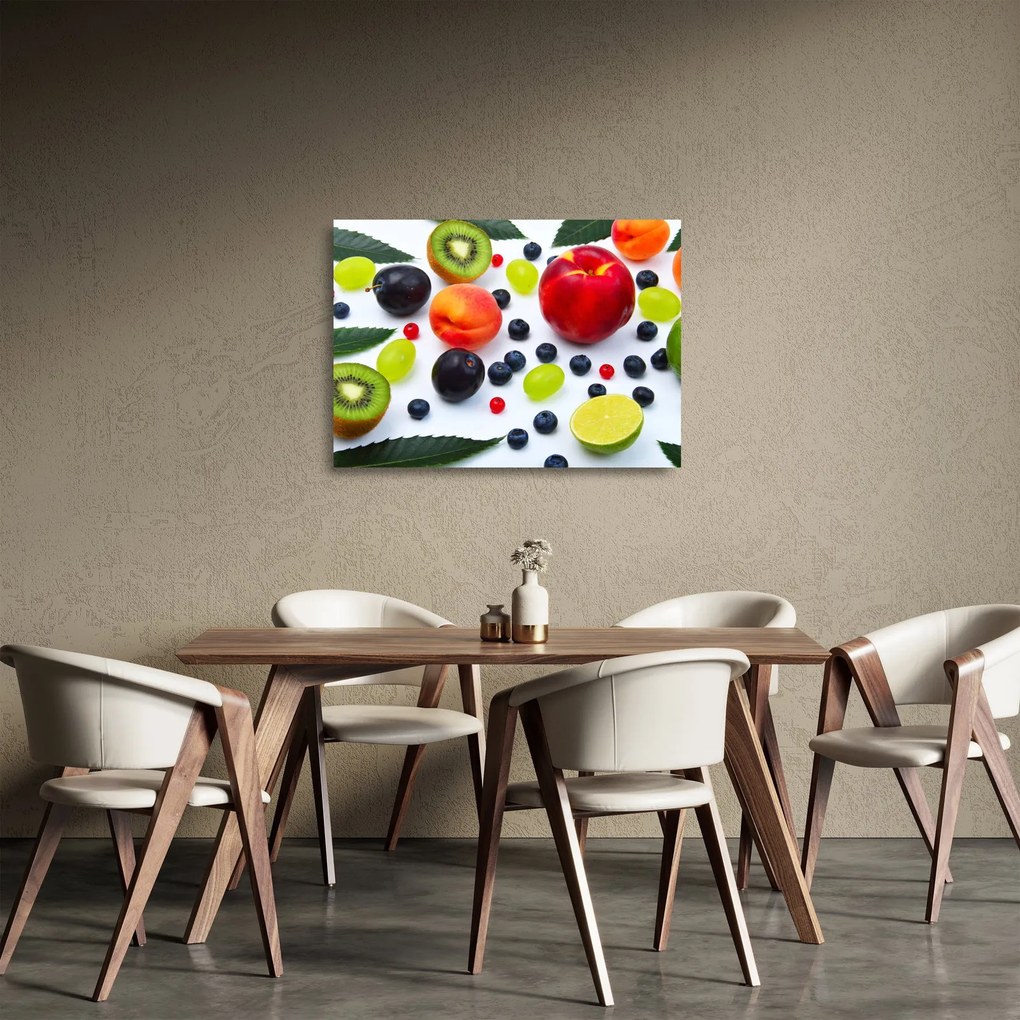 Sklenený obraz ovocia s kvapkami vody (70x50 cm)
