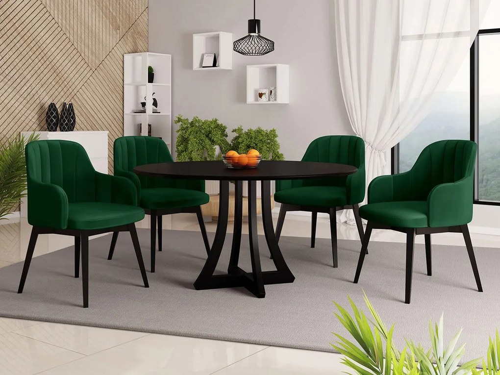 Okrúhly stôl Dagerto FI 120 so 4 stoličkami ST105 05, Farby: čierna, Potah: Magic Velvet 2217
