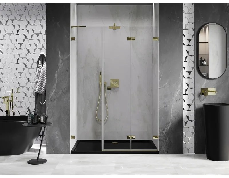 Mexen Lunar-F, L pravé skladacie sprchové dvere 120 cm, číre sklo, zlatý profil, 836SL-120-050-50-00-P