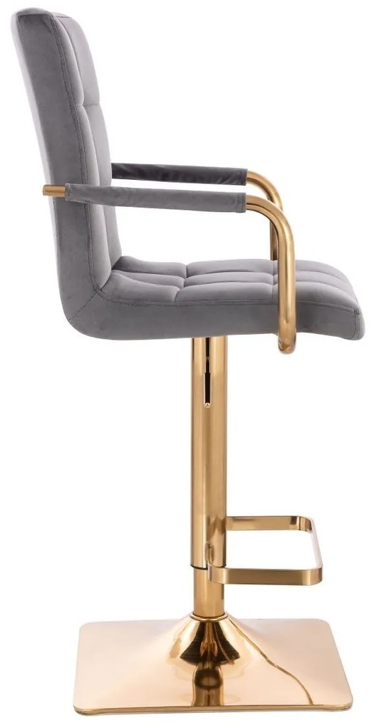 LuxuryForm DESIGN Barová stolička VERONA GOLD VELUR na zlatej hranatej podstave - tmavo šedá