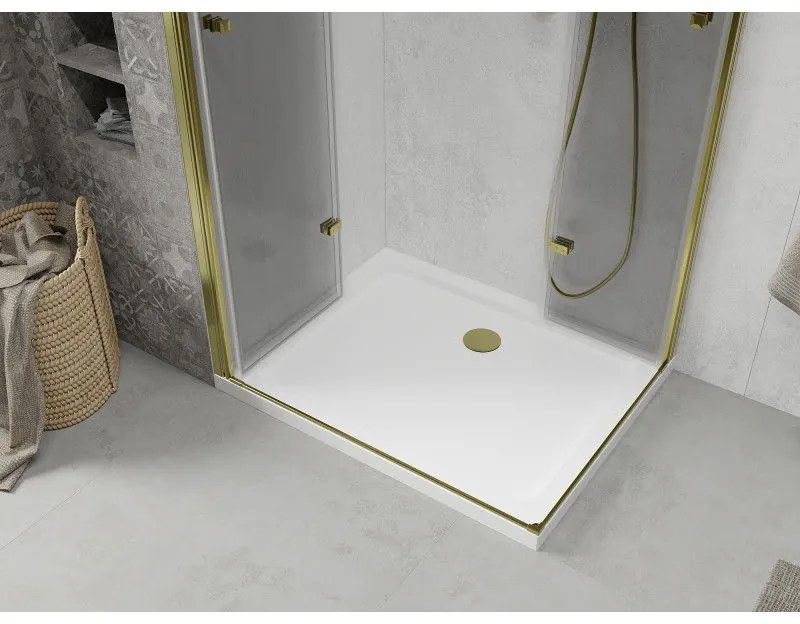 Mexen Lima Duo, sprchový kút 80 (dvere) x 70 (dvere) cm, 6mm číre sklo, zlatý profil + SLIM sprchová vanička biela 5cm + zlatý sifón, 856-080-070-50-02-4010G