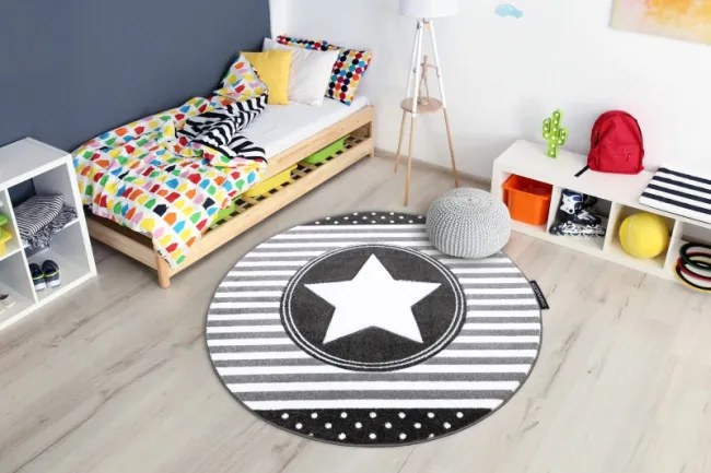 Koberec PETIT STAR HVIEZDA kruh sivý