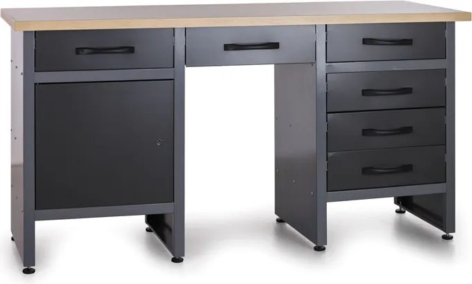 Pracovný stôl do dielne G1, 840 x 1600 x 600 mm, 6 zásuviek, 1 skrinka