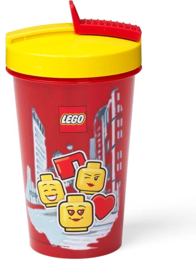 Červený téglik s žltým vekom a slamkou LEGO® Iconic, 500 ml