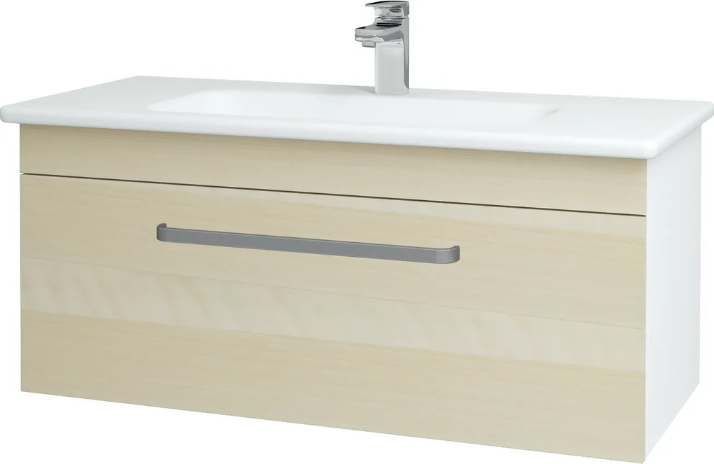 Dřevojas - Koupelnová skříň ASTON SZZ 100 - N01 Bílá lesk / Úchytka T01 / D02 Bříza (131036A)