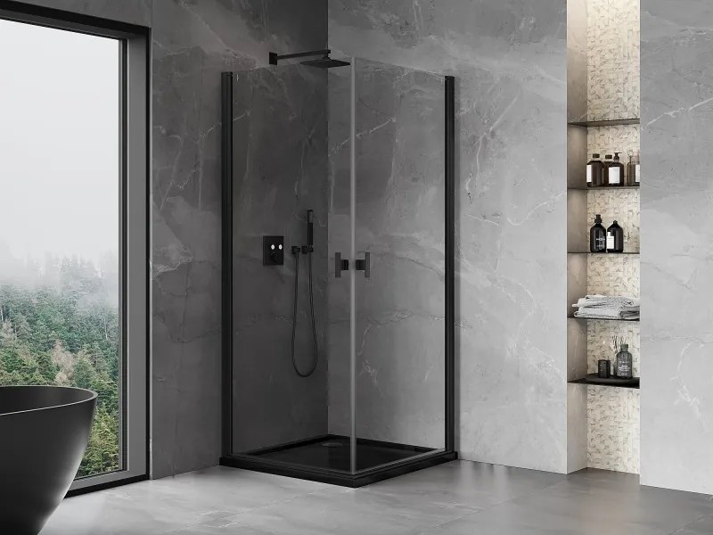 Mexen Mist-B Duo, 2-krídlový výklopný sprchový kút 95 x 95 cm, číre sklo, čierny profil, 8A2-095-095-70-00