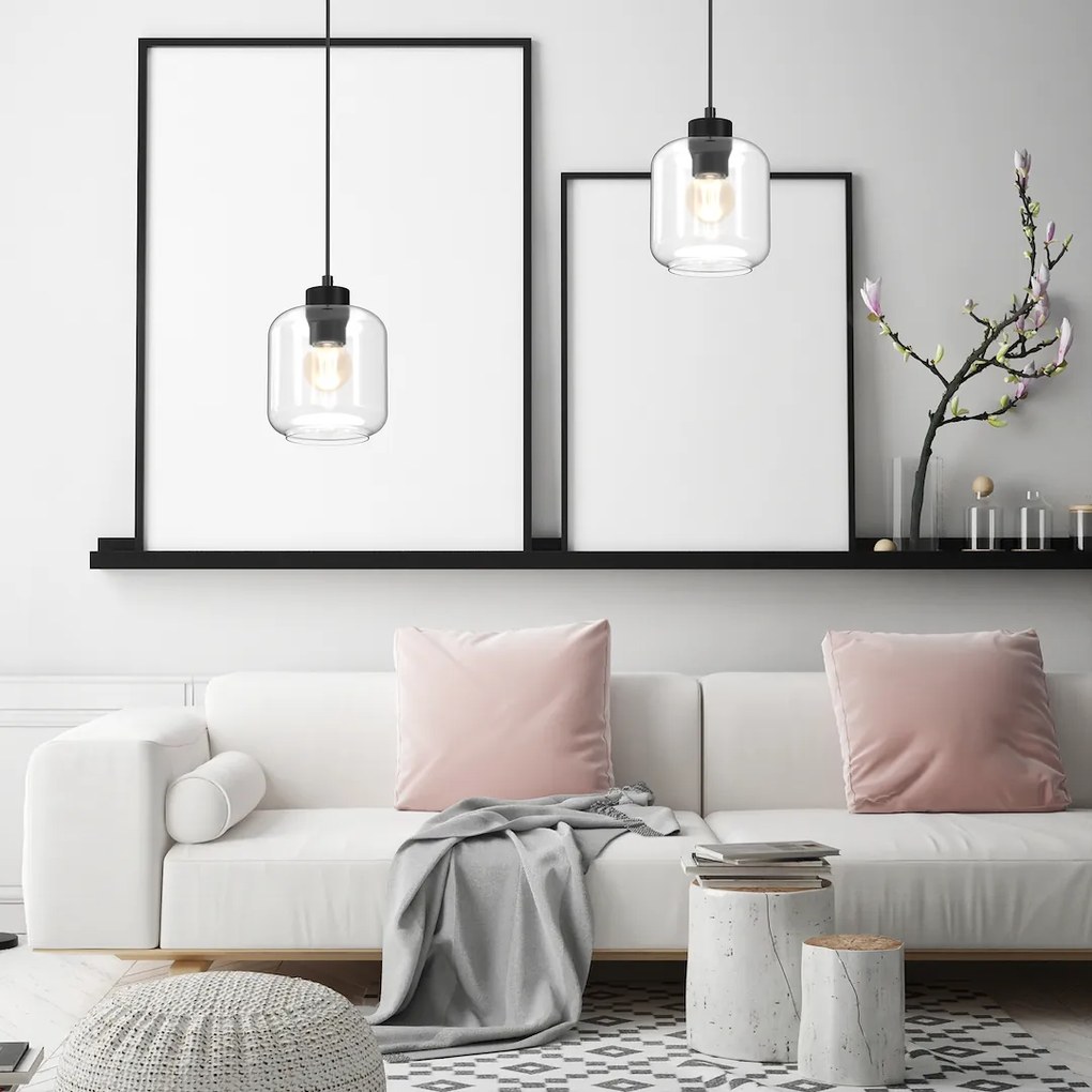 Závesné svietidlo Sombra, 1x transaprentné sklenené tienidlo, b