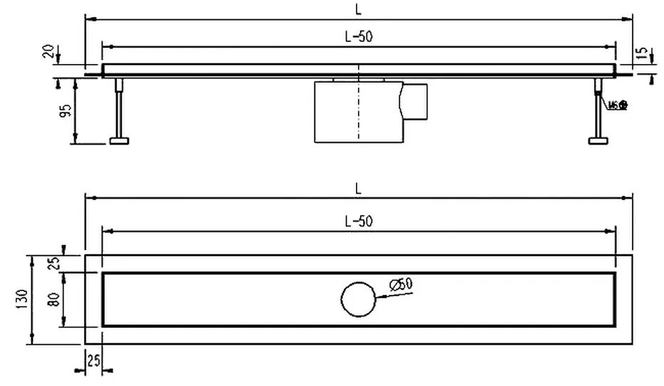 Sprchový žľab CLASSIC s horizontálnou prírubou, 110 cm