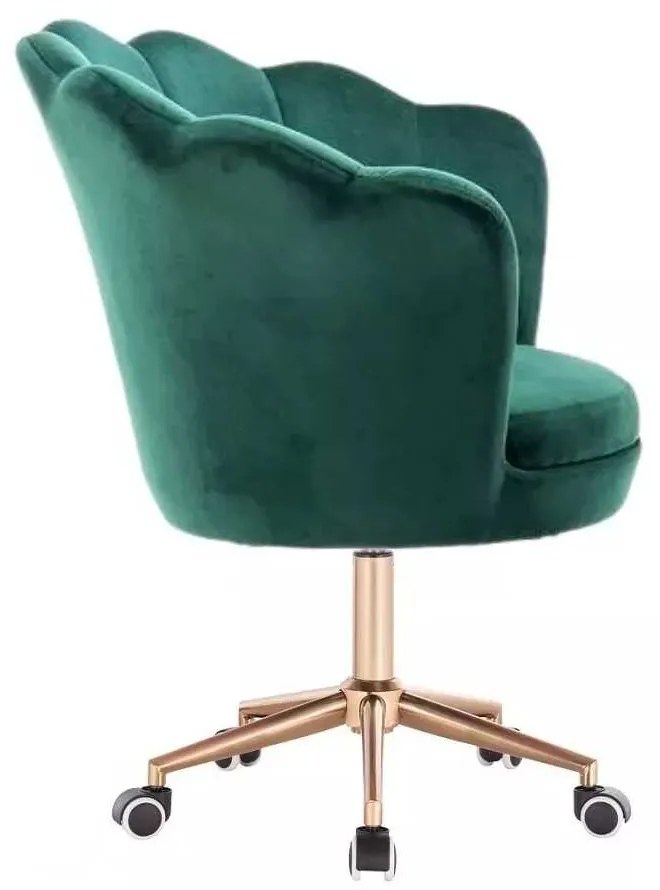 LuxuryForm DESIGN Kreslo FREY VELUR na zlatej podstave s kolieskami - zelené