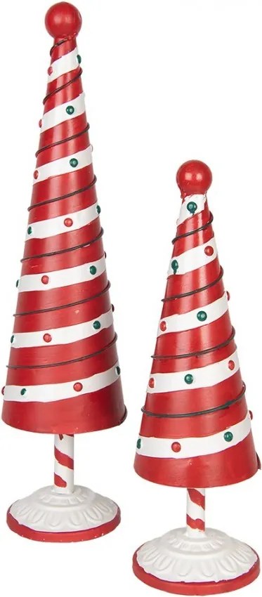 Bielo-červená kovová dekorácia vianočný stromček Christmas tree - Ø 12*36 cm